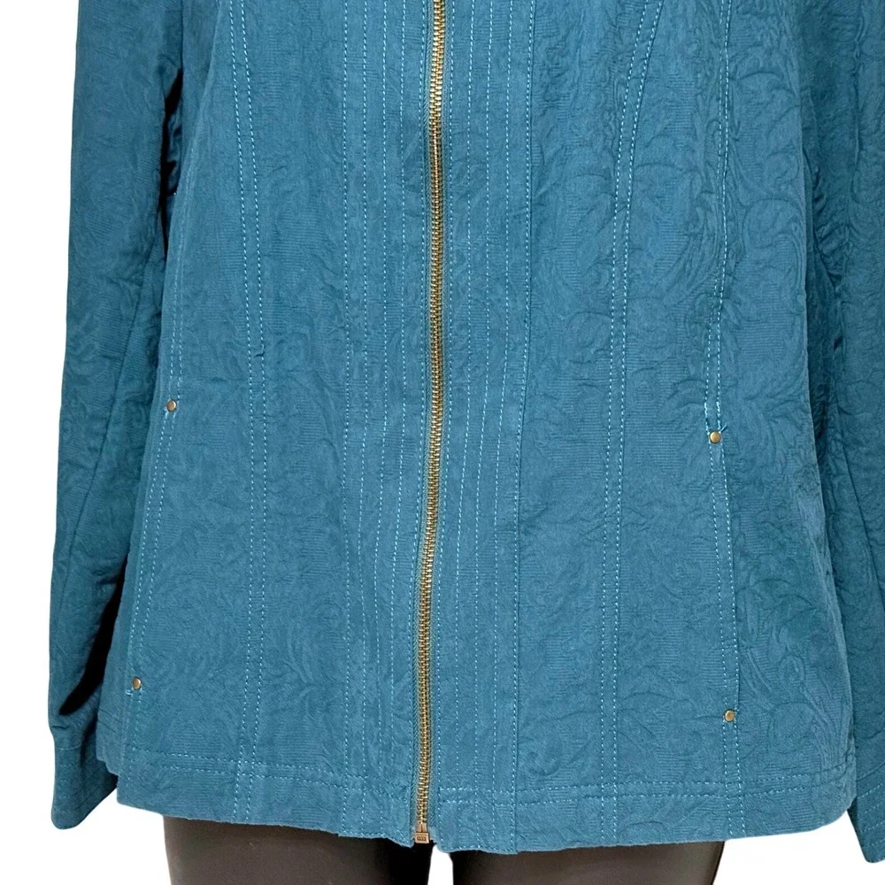 Coldwater Creek Womens Jacket Size 16 Teal Long Sleeve‎ 2 Pockets 100% Cotton